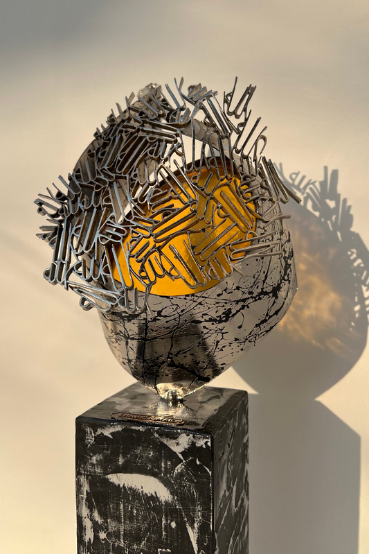Metal Sculpture with Glass