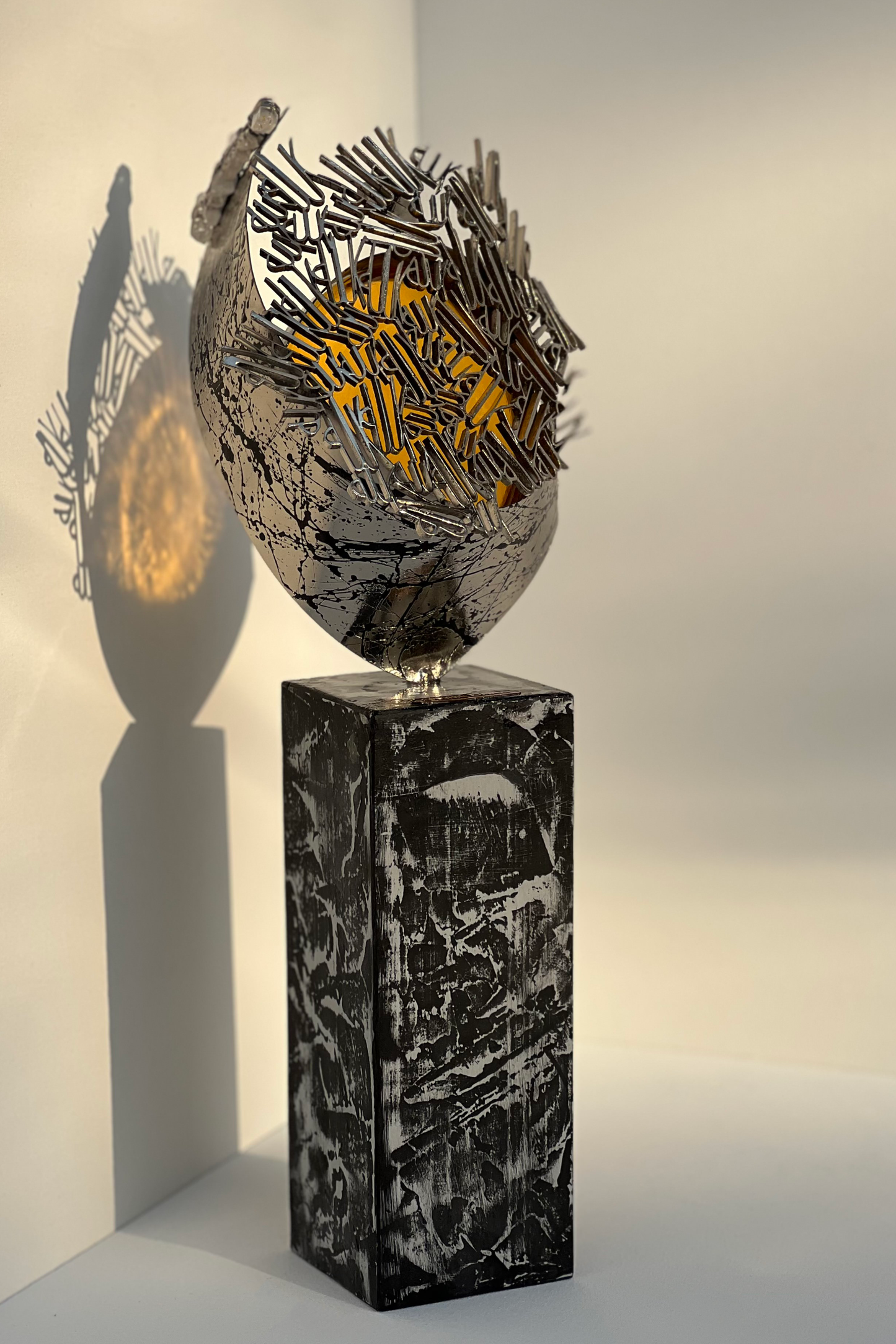 Metal Sculpture with Glass