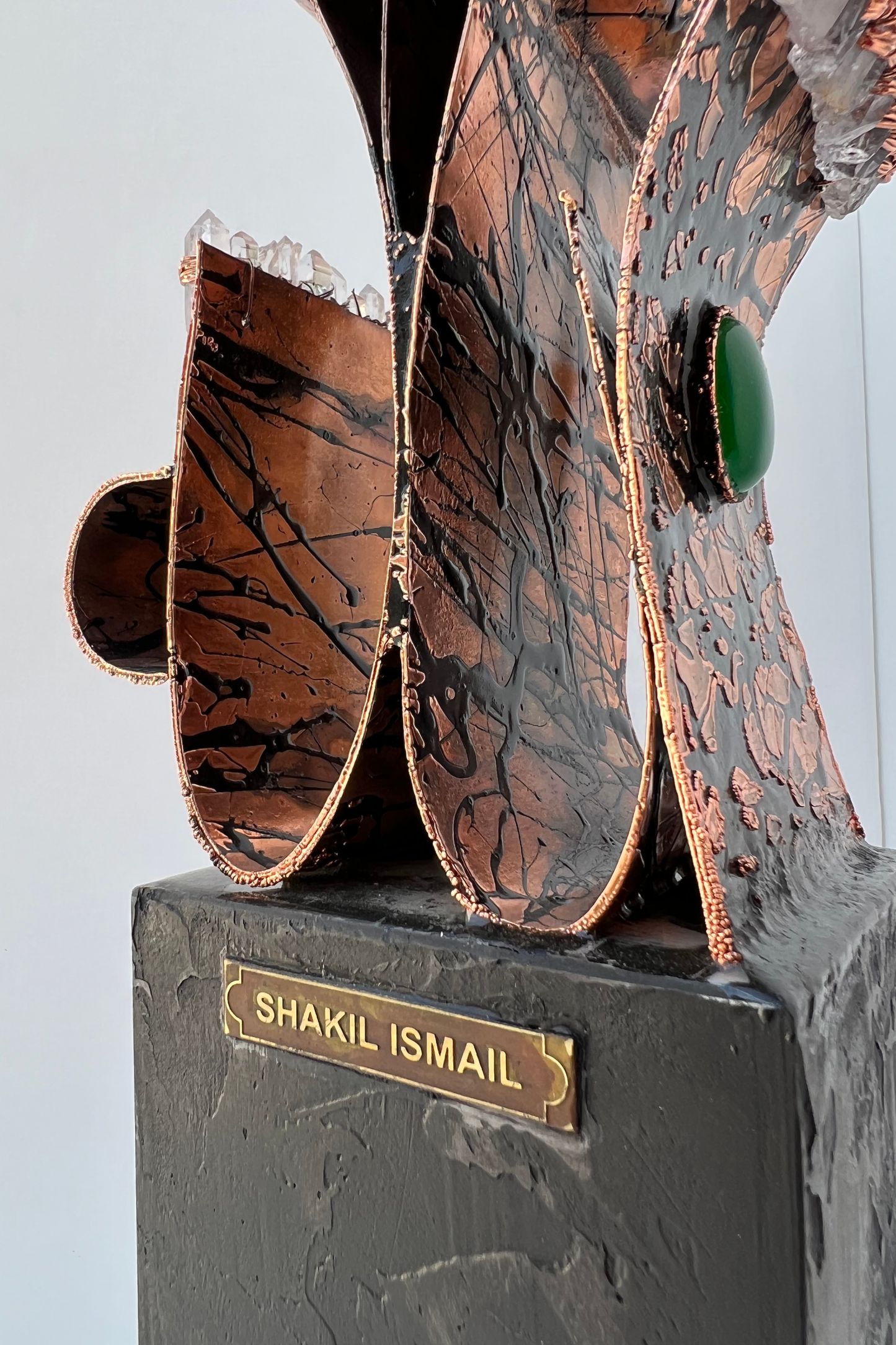 Metal Sculpture with Crystal Quartz& Agate Stone