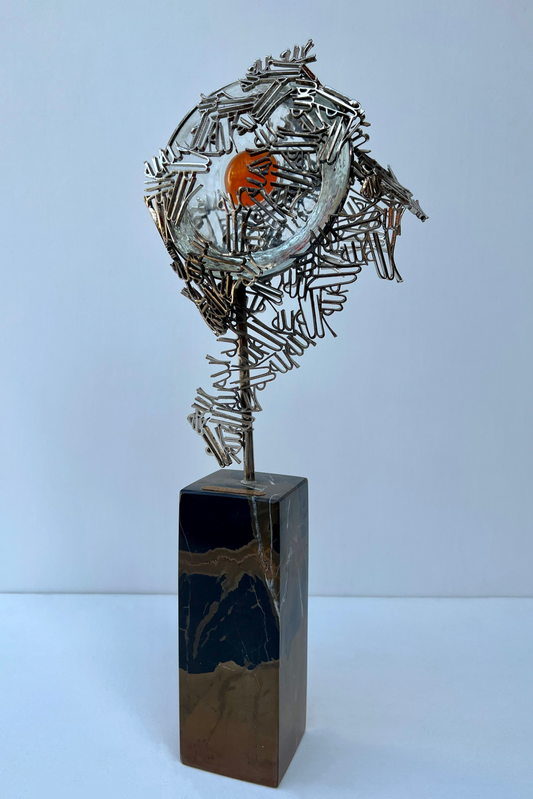 Metal Sculpture with Glass