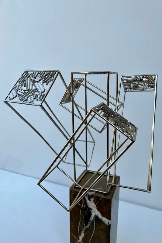 Cuboid Radiance - Metal Calligraphy Sculpture