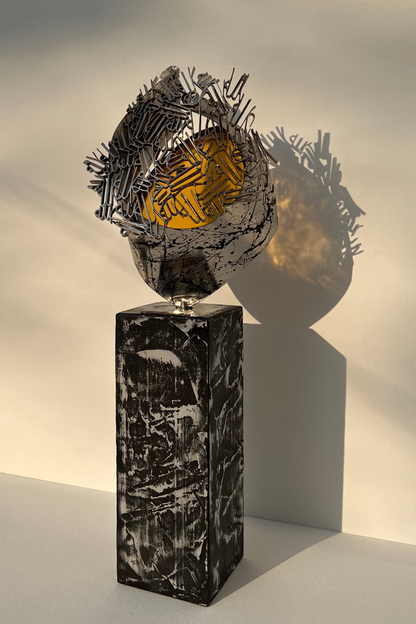 Metal Sculpture with Glass