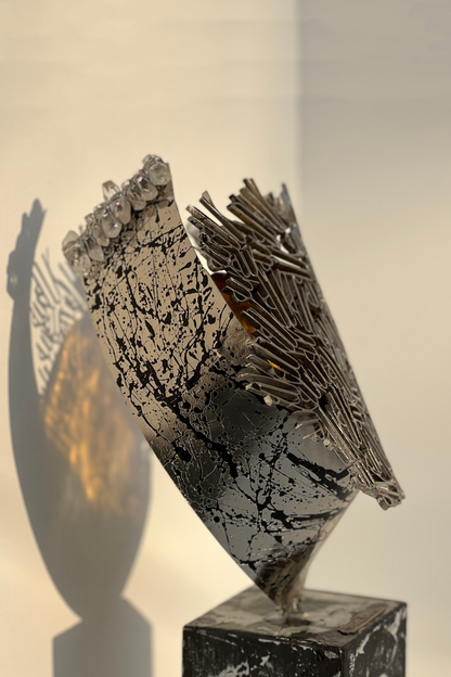 Metal Sculpture with Glass