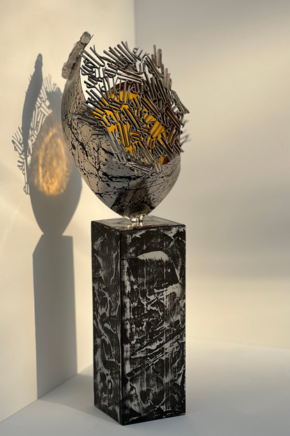 Metal Sculpture with Glass