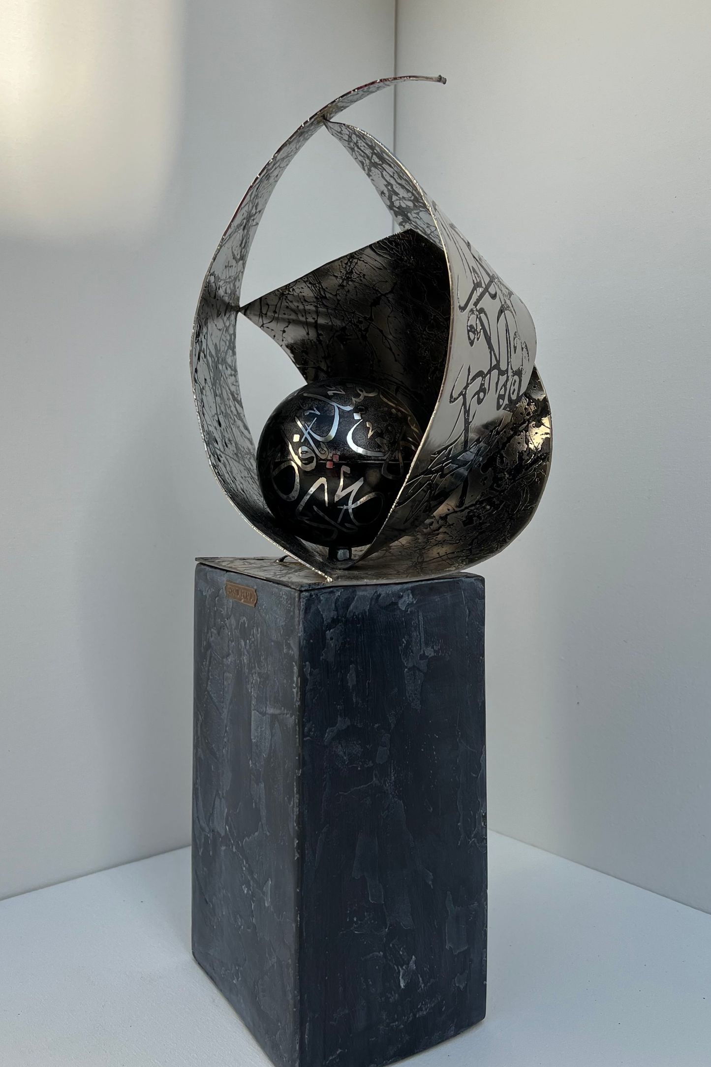 Metal Sculpture with Calligraphy Etching
