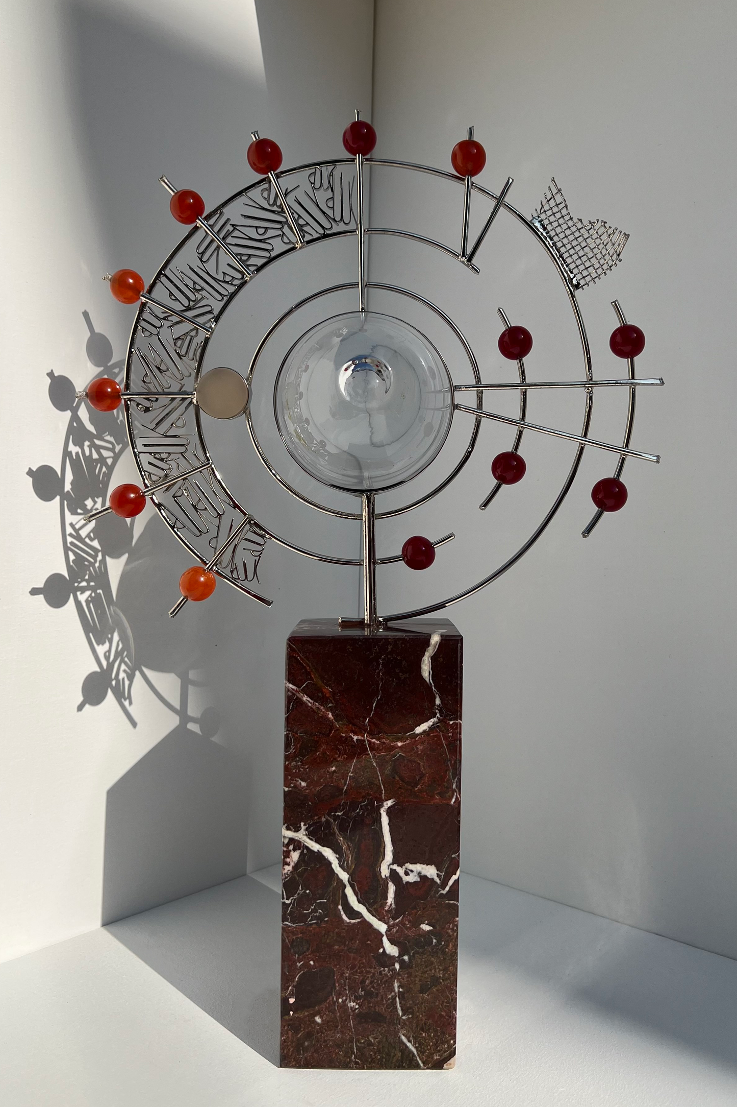 Metal Sculpture with Glass & Agate Stones