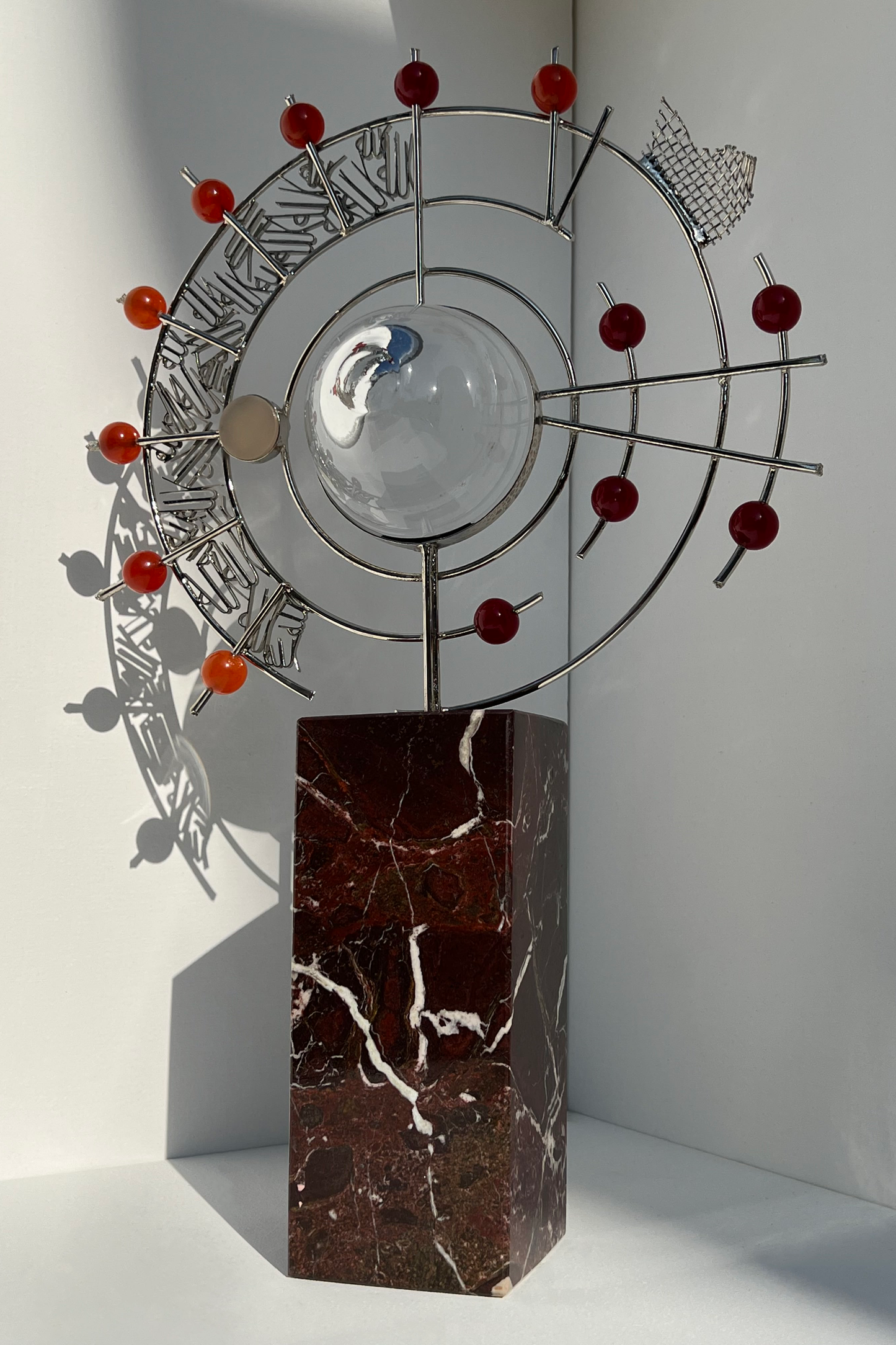 Metal Sculpture with Glass & Agate Stones
