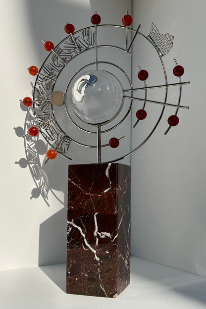 Metal Sculpture with Glass & Agate Stones