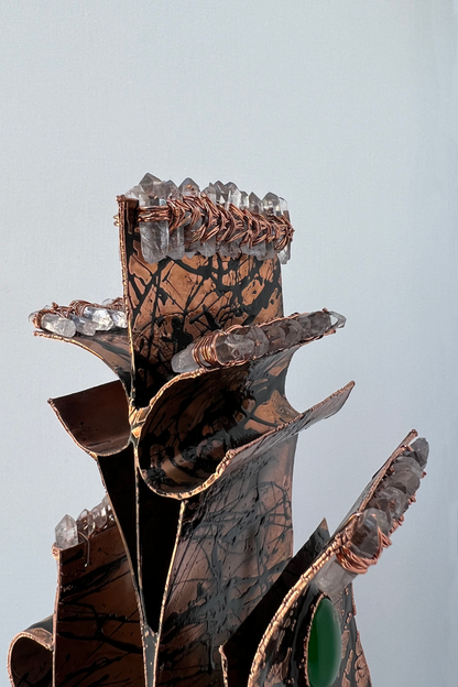 Metal Sculpture with Crystal Quartz& Agate Stone