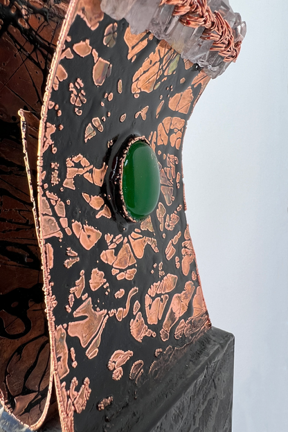 Metal Sculpture with Crystal Quartz& Agate Stone